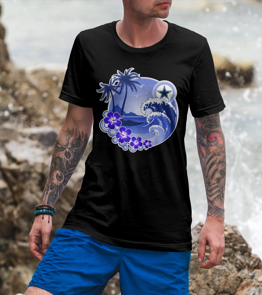 Dallas Cowboys Holiday Tropical Wave Palm Trees & Flowers T-Shirt