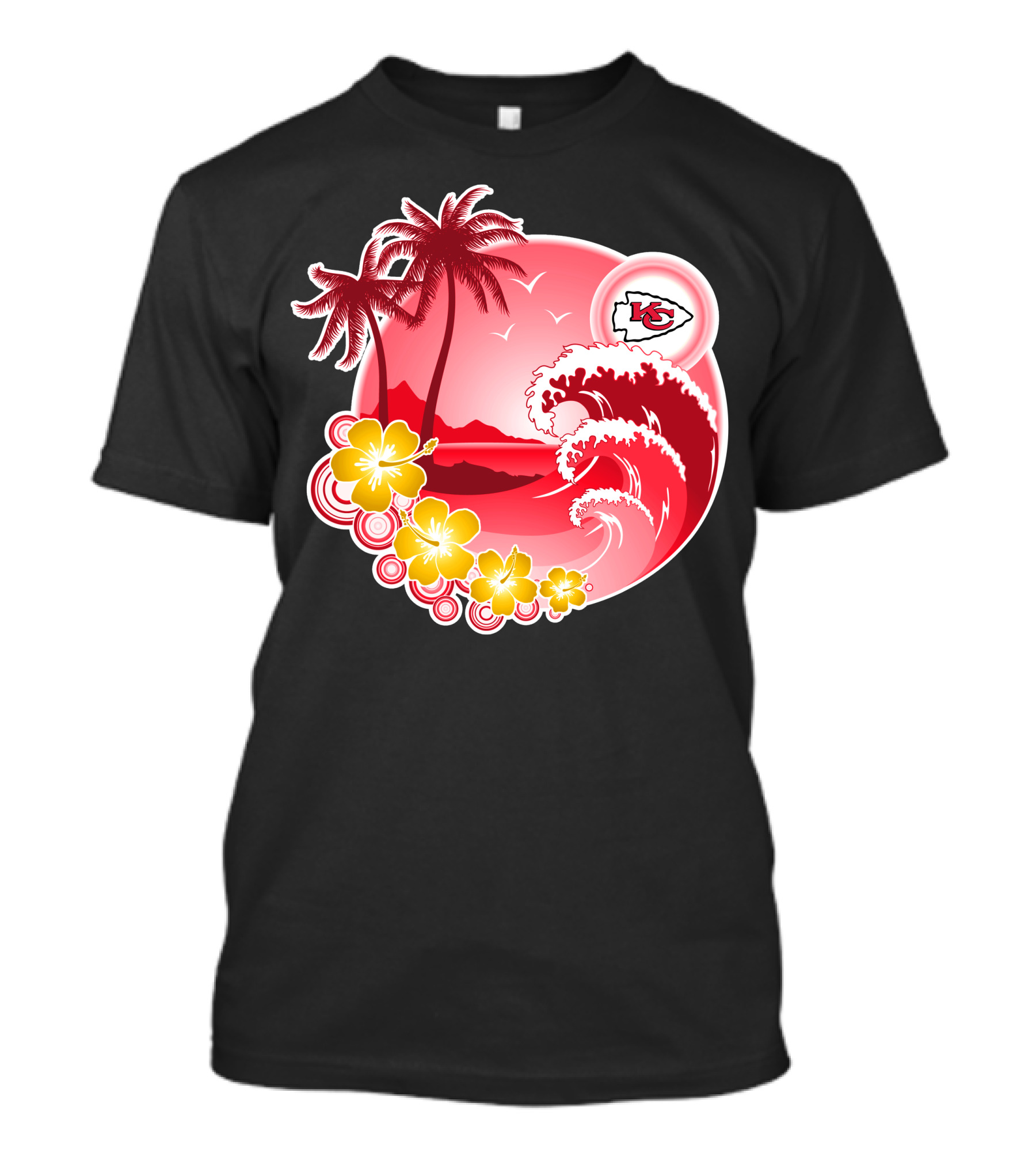 Kansas City Chiefs Happy Holidays Beach Wave Palm Trees Flowers Red T-Shirt