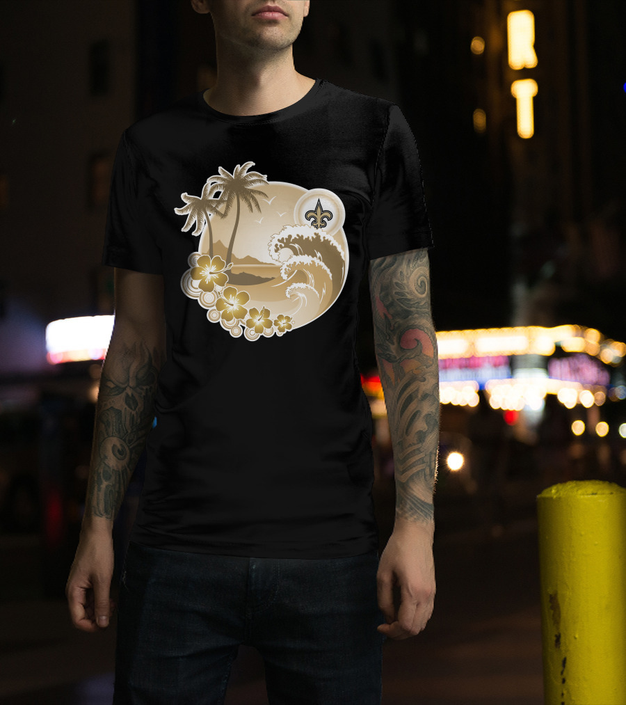 New Orleans Saints Happy Holidays Fleur-De-Lis Tropical Scene T-Shirt