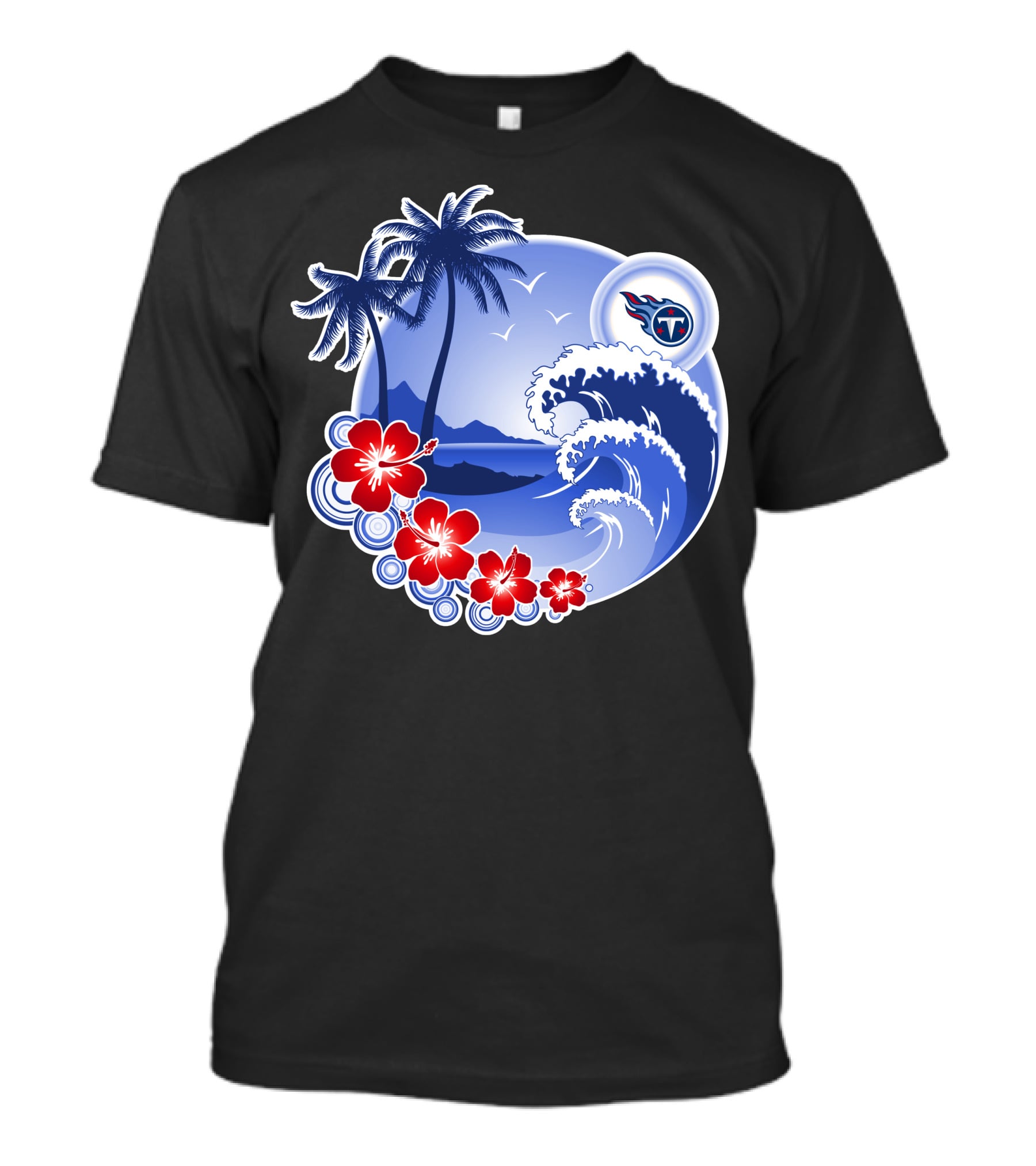 Tennessee Titans Happy Holidays Tropical Waves And Palm Trees T-Shirt