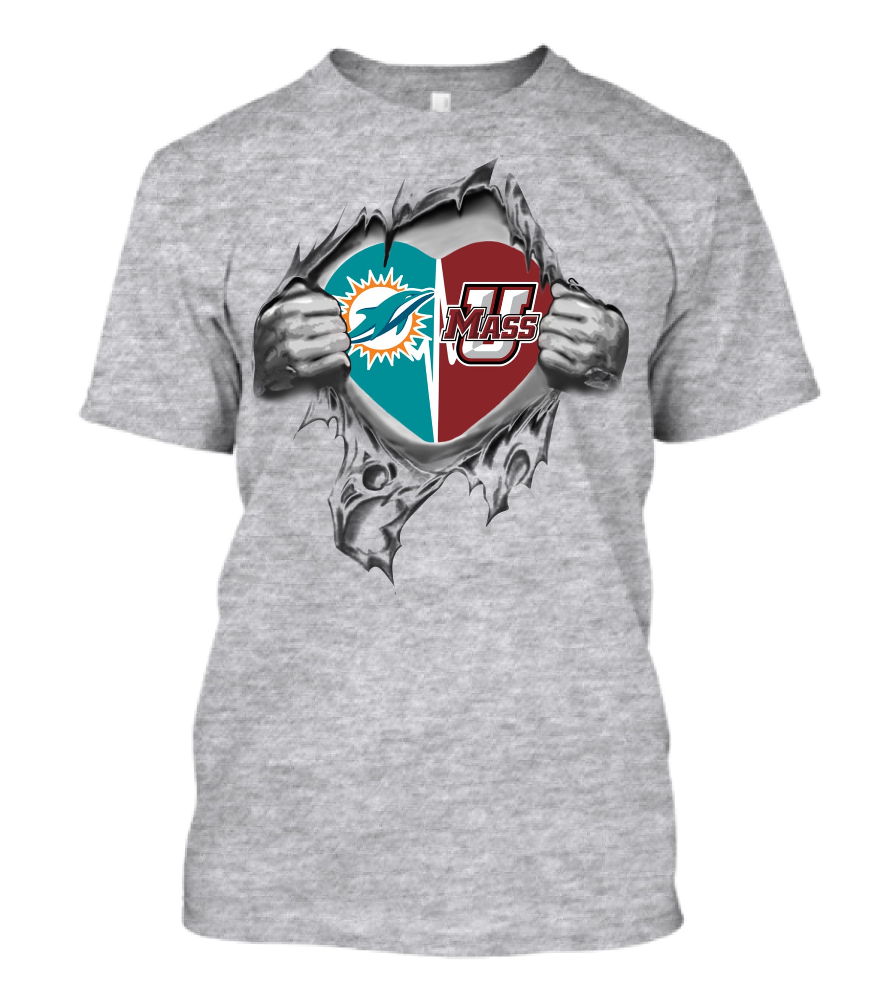 Dolphins Umass Minutemen Heart Logo T-Shirt