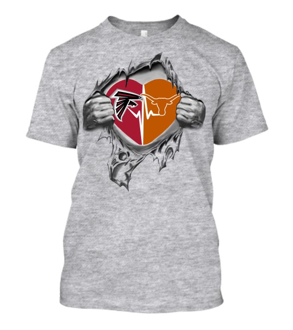 Falcons Texas Longhorns Heart Emblem With Strength Display T-Shirt