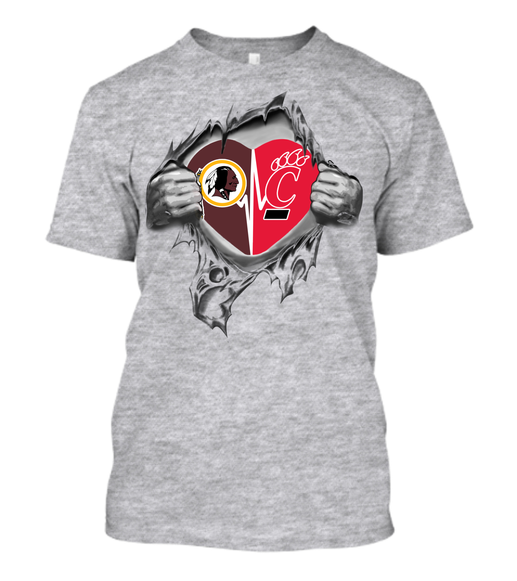 Redskins Cincinnati Bearcats Heartbeat Loyalty Fusion T-Shirt