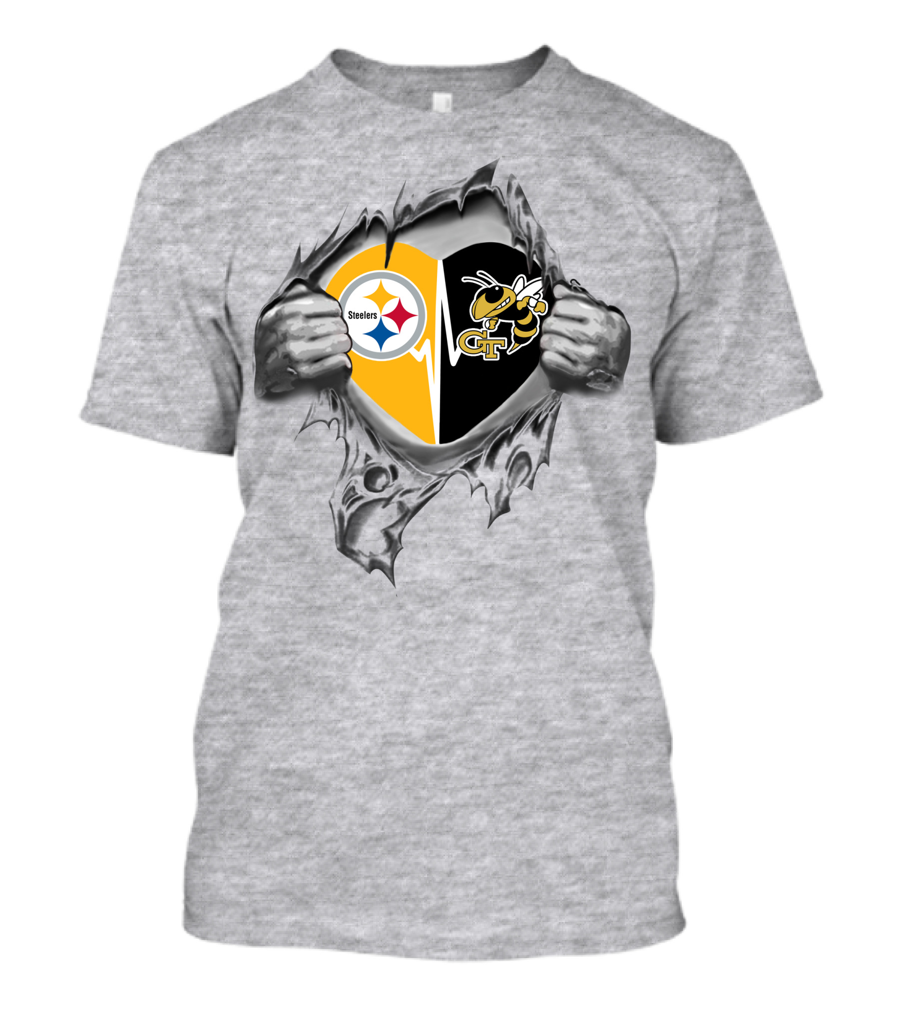 Steelers Georgia Tech Yellow Jackets Heart Logo Fan Mashup T-Shirt