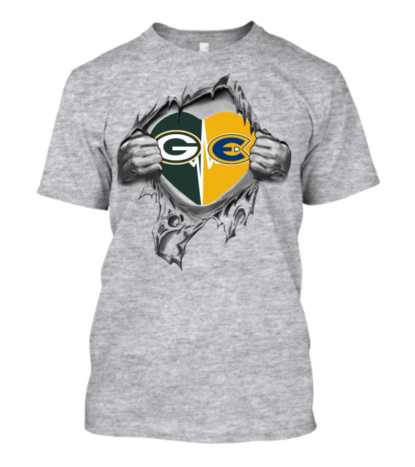 Packers Green Bay Eau Claire Blugolds Heart Logo Combination T-Shirt