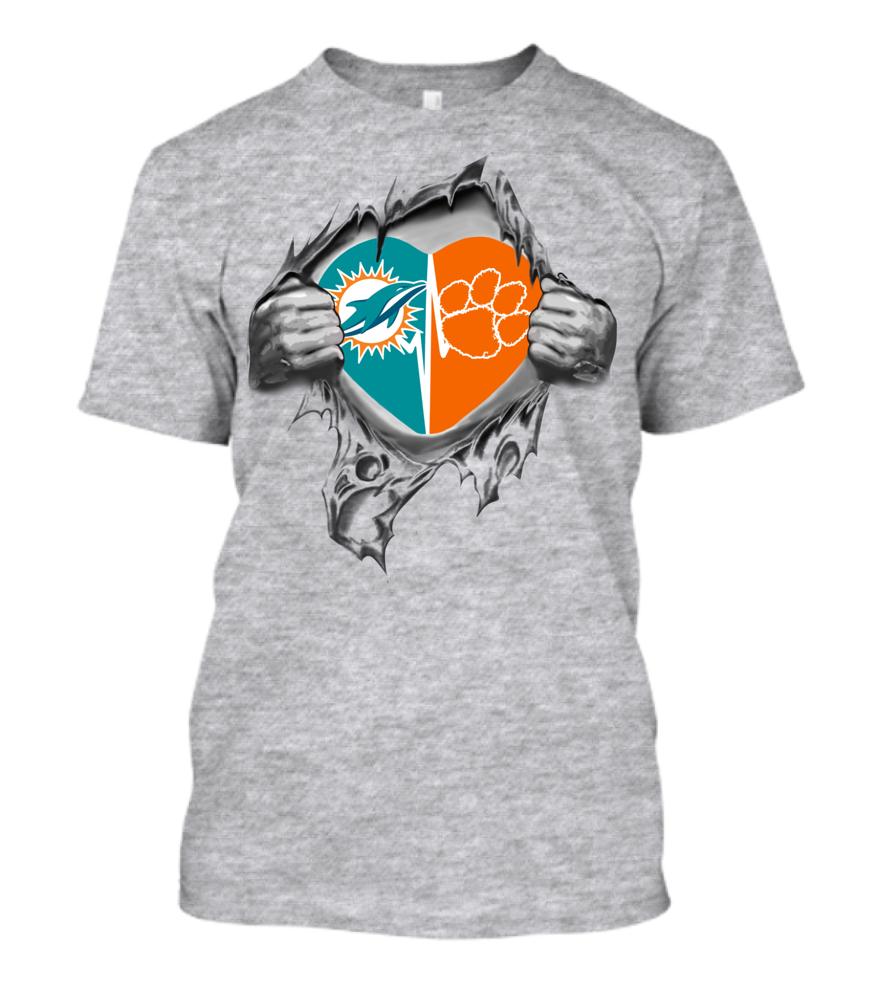 Dolphins Clemson Tigers Heart Hands Football Fans Passion T-Shirt