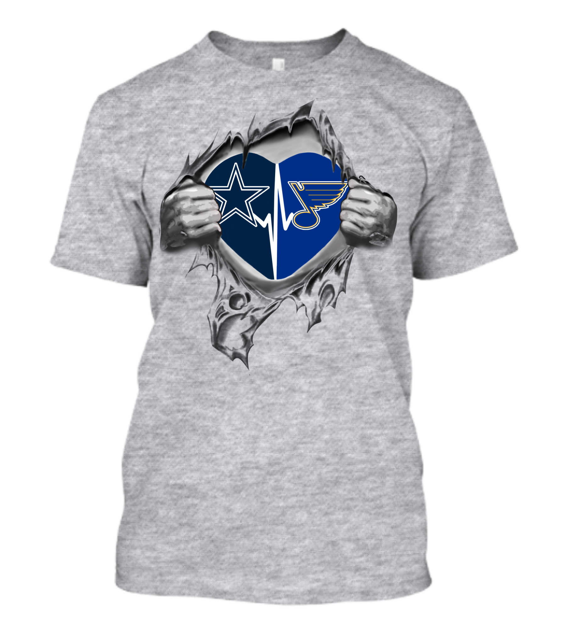 Cowboys Heartbeat St Louis Blues Logos Torn Heart T-Shirt