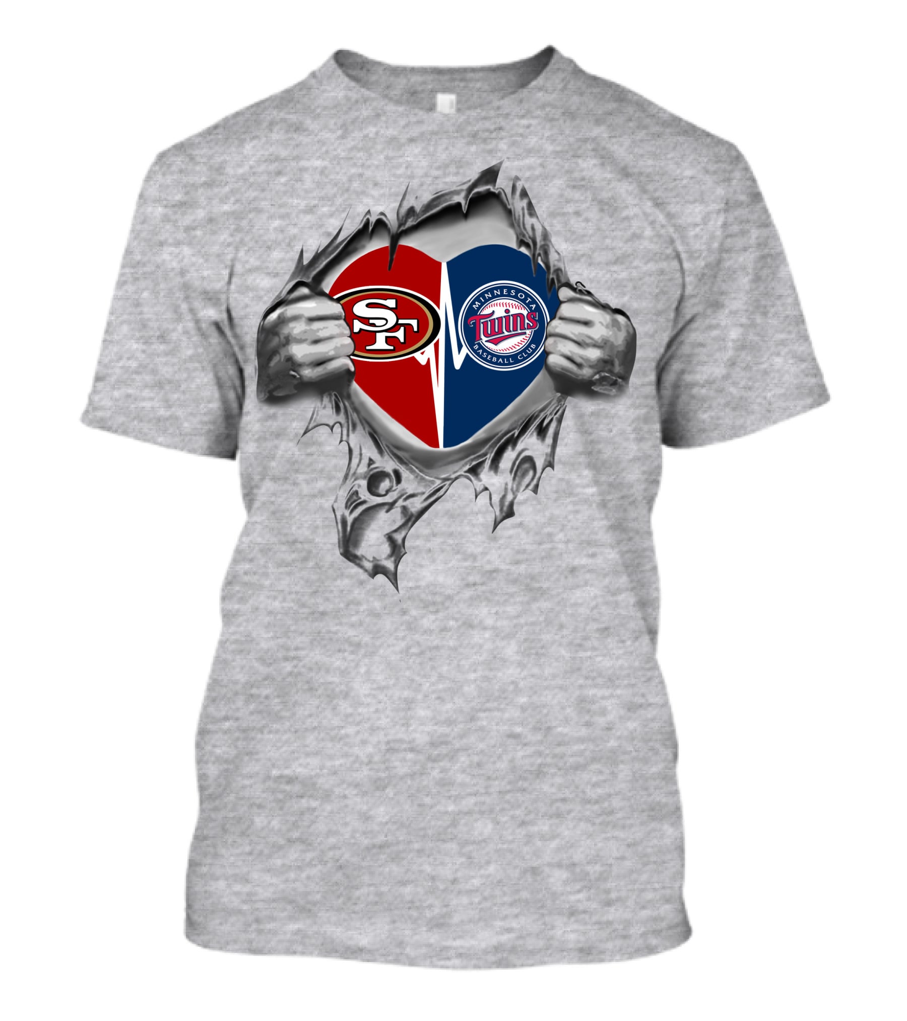 49ers Minnesota Twins Heart Hands Logos T-Shirt