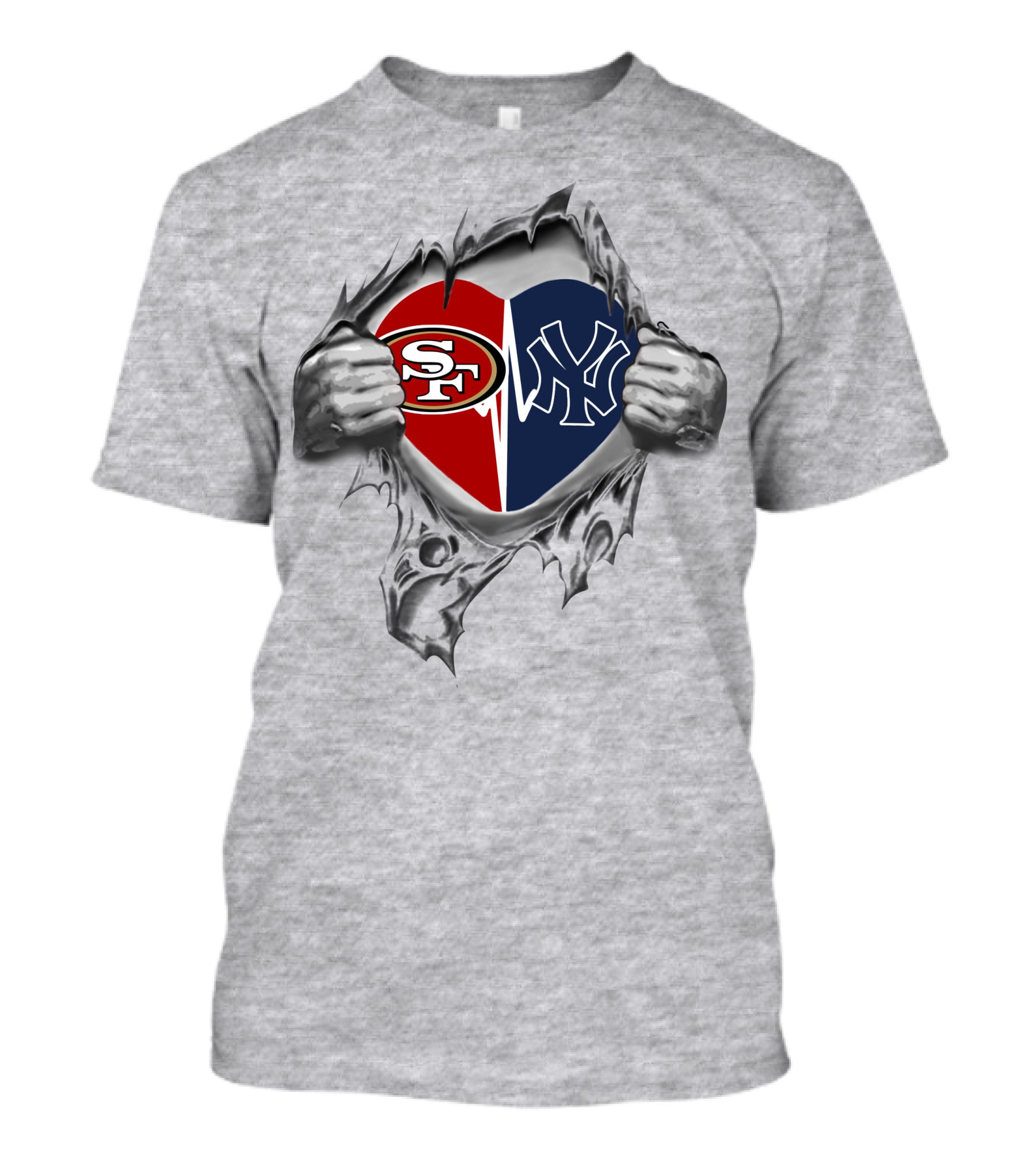 49ers New York Yankees Heart Design With Logos T-Shirt