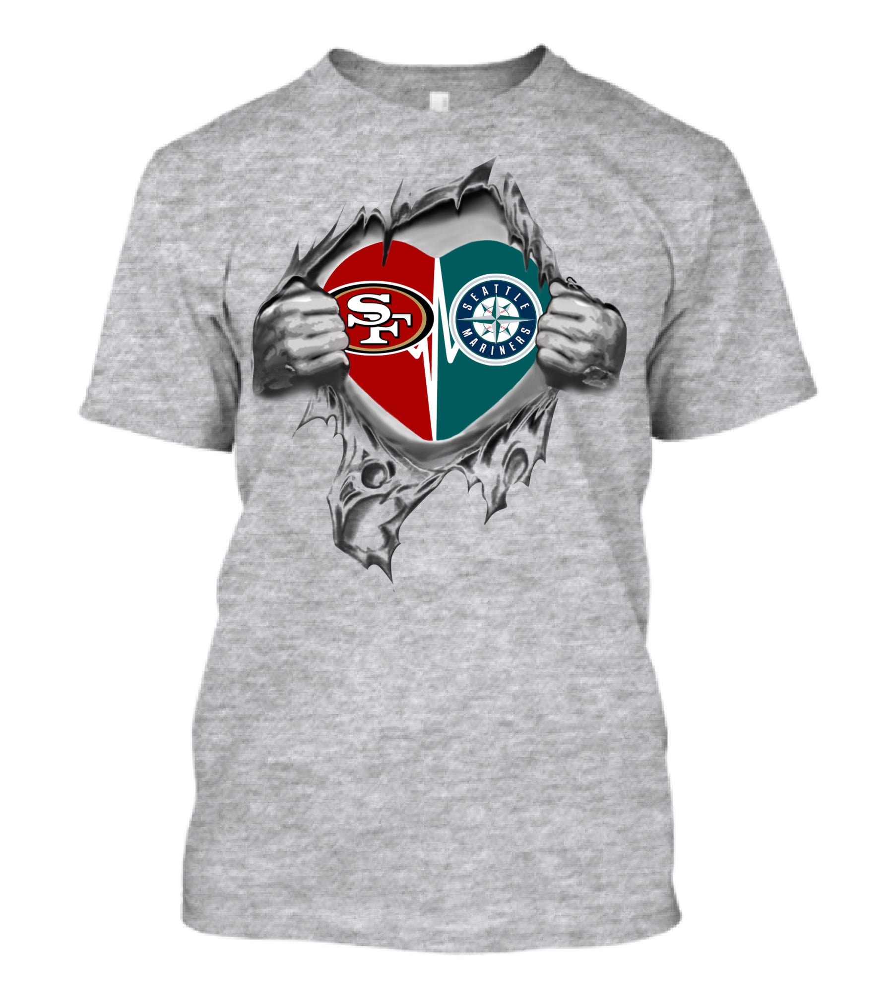 49ers San Francisco Seattle Mariners Heart Tear T-Shirt