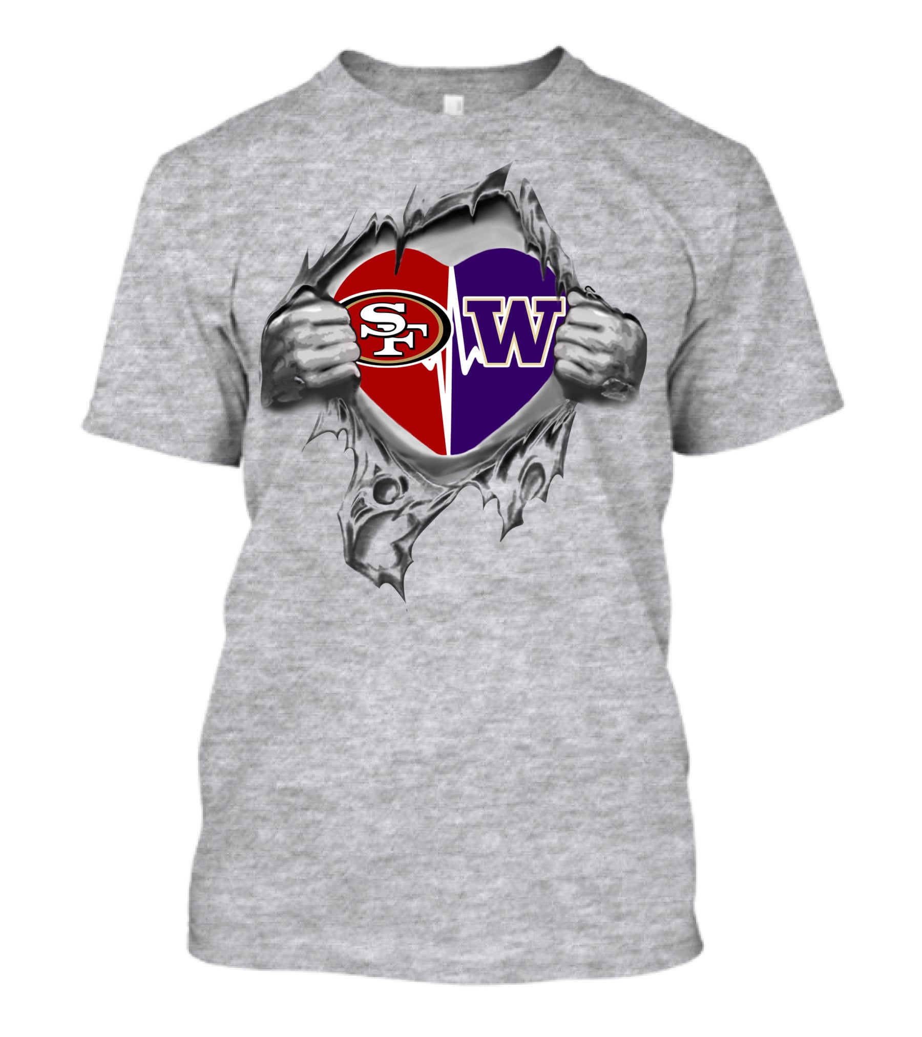 49ers Sf Washington Huskies W Heart Combination Reflection T-Shirt