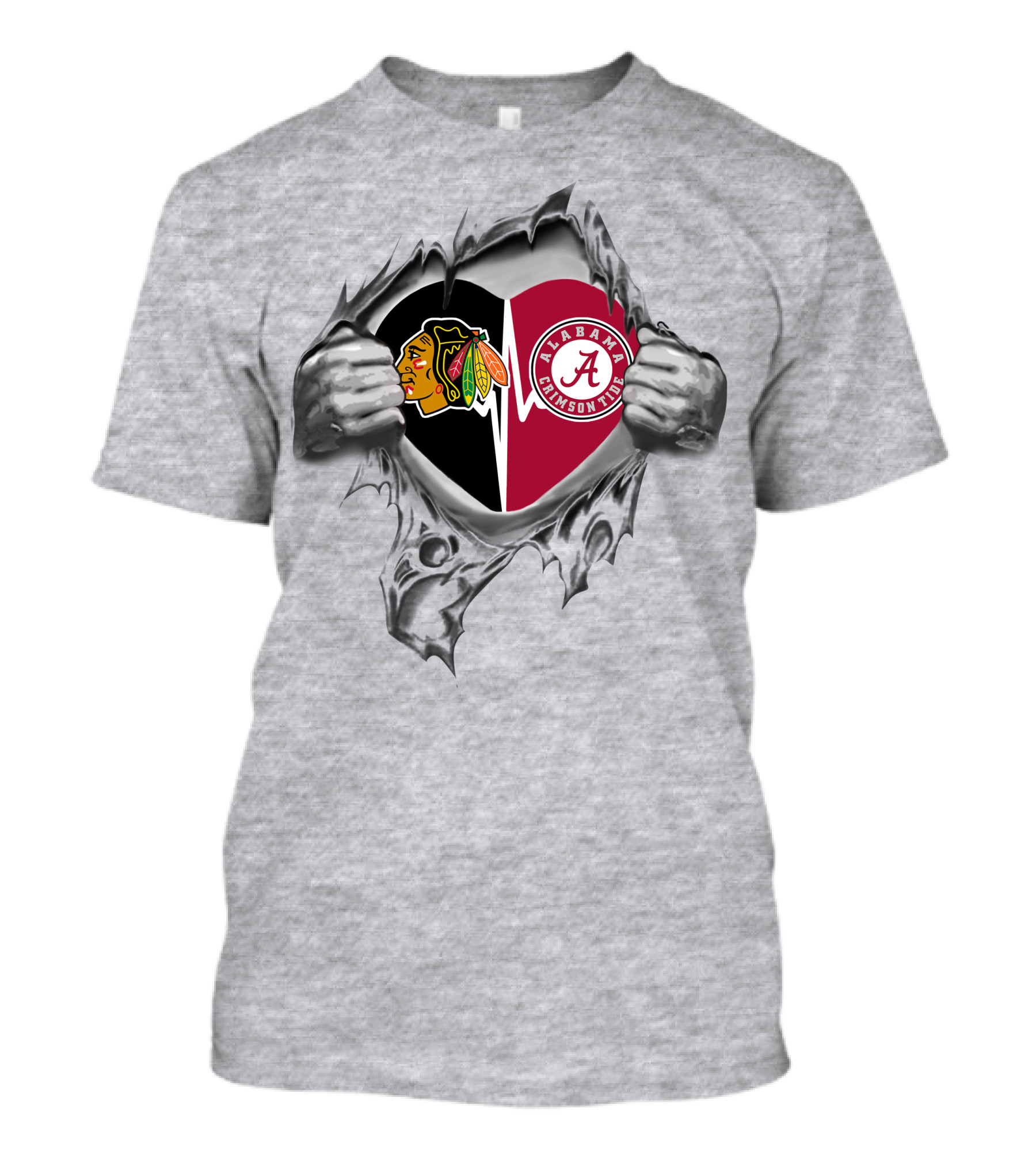 Chicago Blackhawks And Alabama Crimson Tide Heart T-Shirt