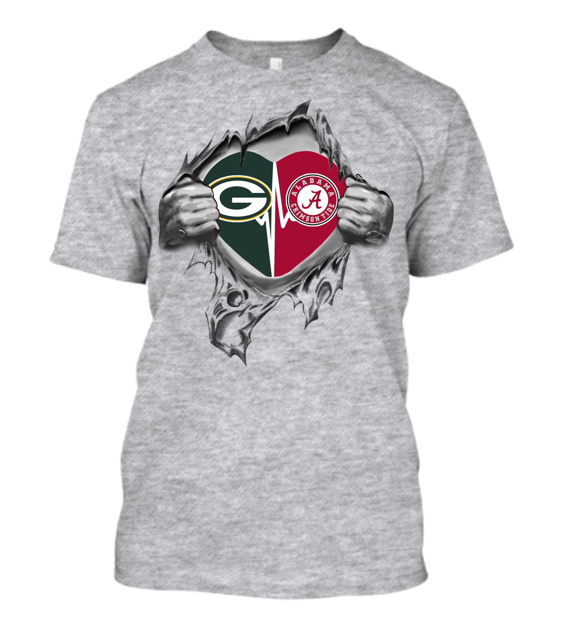 Packers Alabama Crimson Tide Heart Fan T-Shirt
