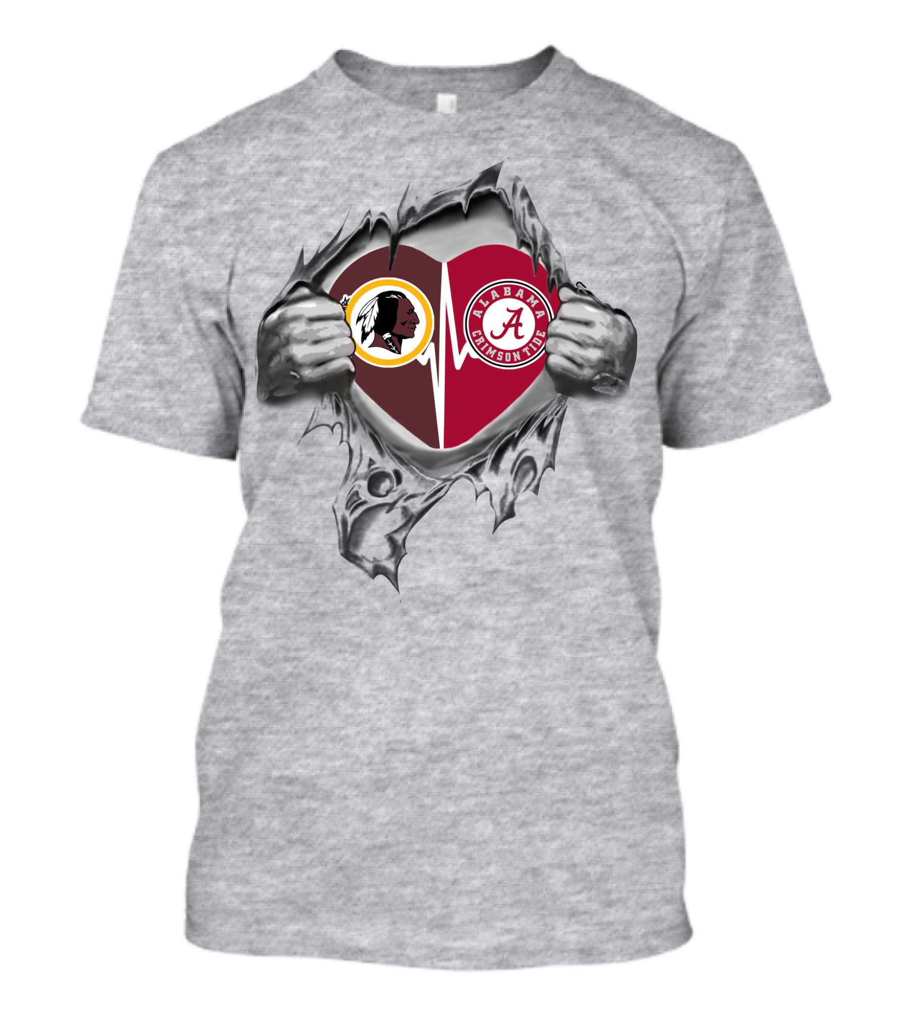 Redskins Alabama Crimson Tide Heartbeat Symbol Connection T-Shirt