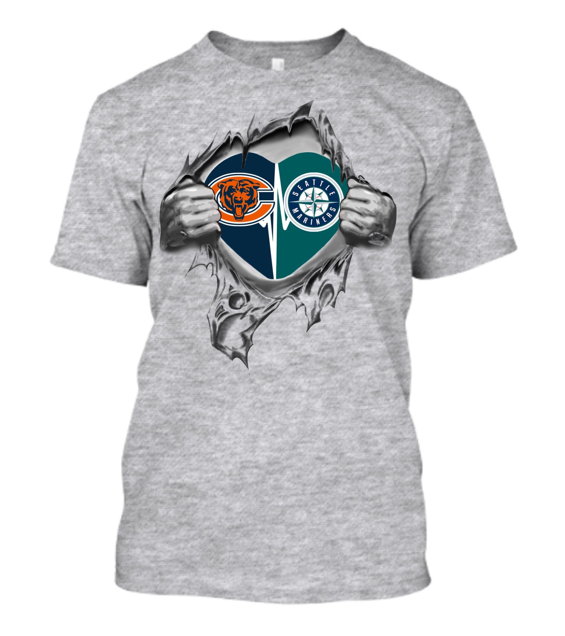 Chicago Bears Seattle Mariners Heart Logo Combination T-Shirt
