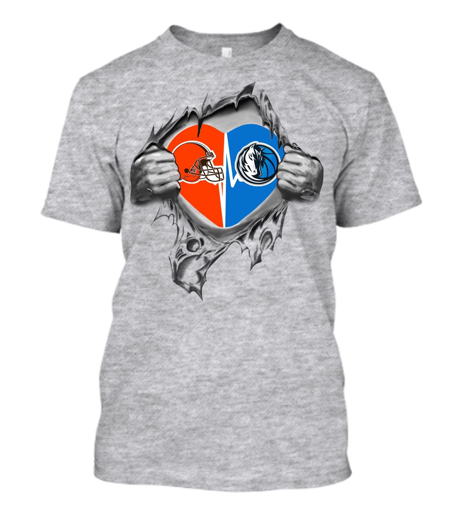 Cleveland Browns And Dallas Mavericks Heart Logo Fusion T-Shirt