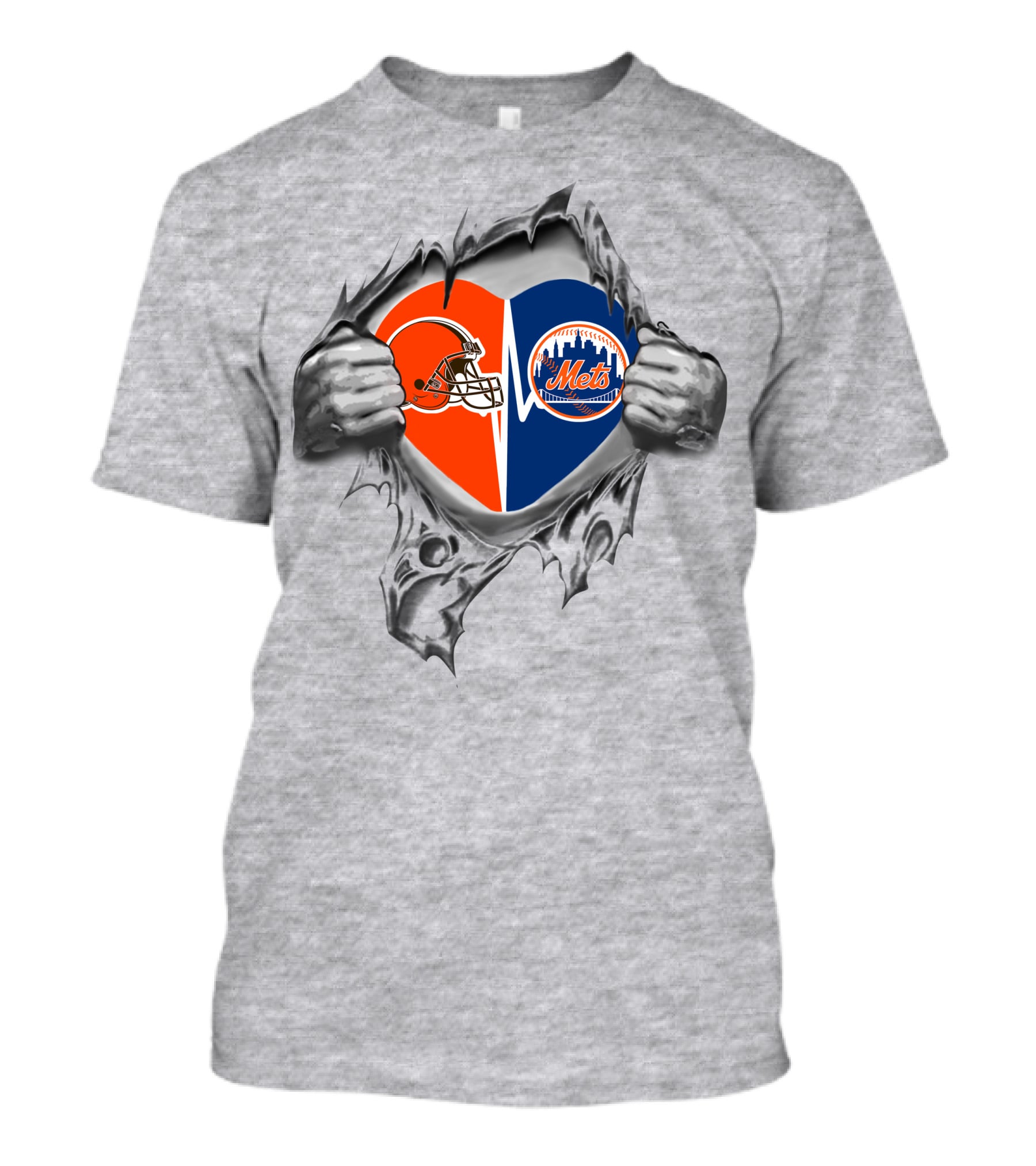 Browns New York Mets Heart Helmet And Skyline Fans T-Shirt