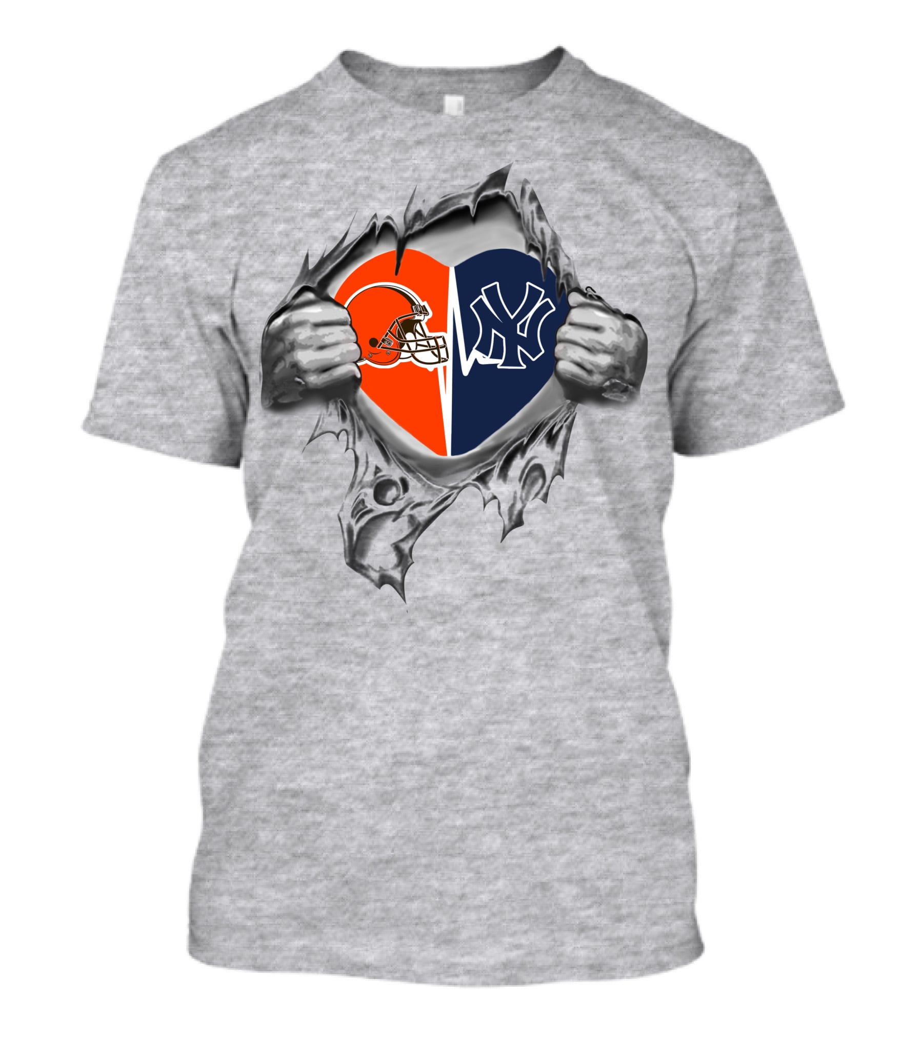 Browns New York Yankees Heart Helmet Logo Fusion T-Shirt