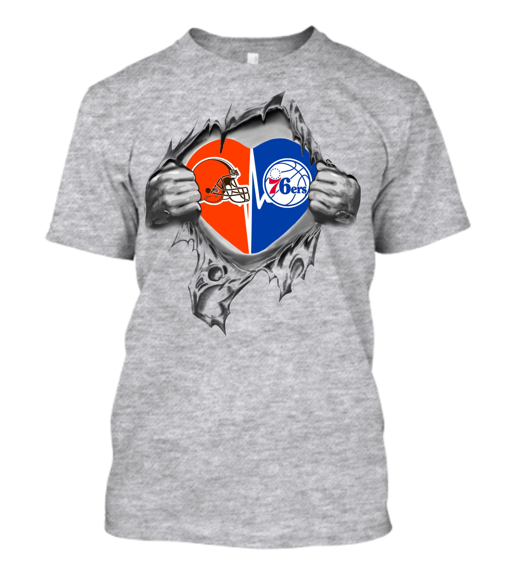 Browns 76ers Nfl Nba Heart Logo Fusion T-Shirt