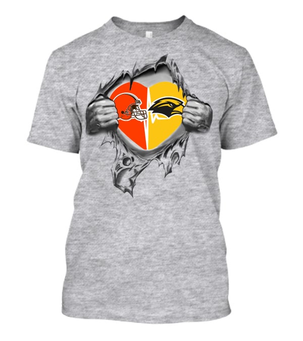 Browns Southern Mississippi Golden Eagles Heart Helmet Logo Breakthrough T-Shirt
