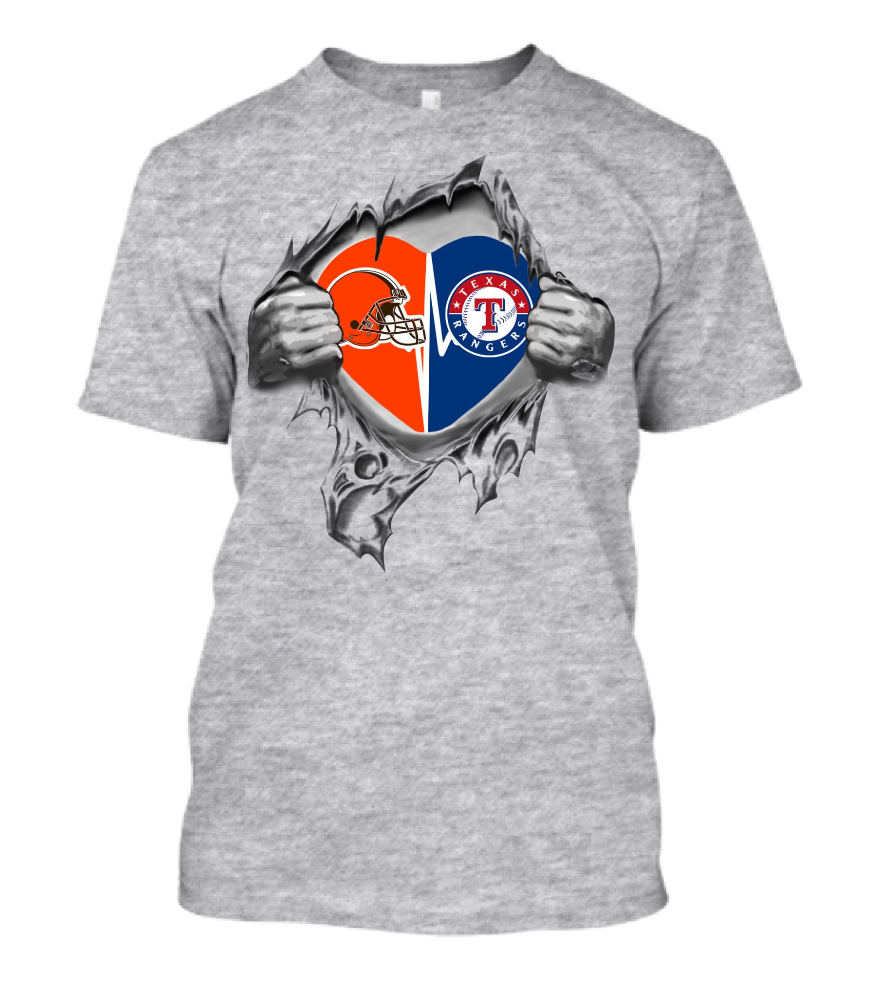 Browns And Texas Rangers Heart Design Football Baseball Fan Passion T-Shirt