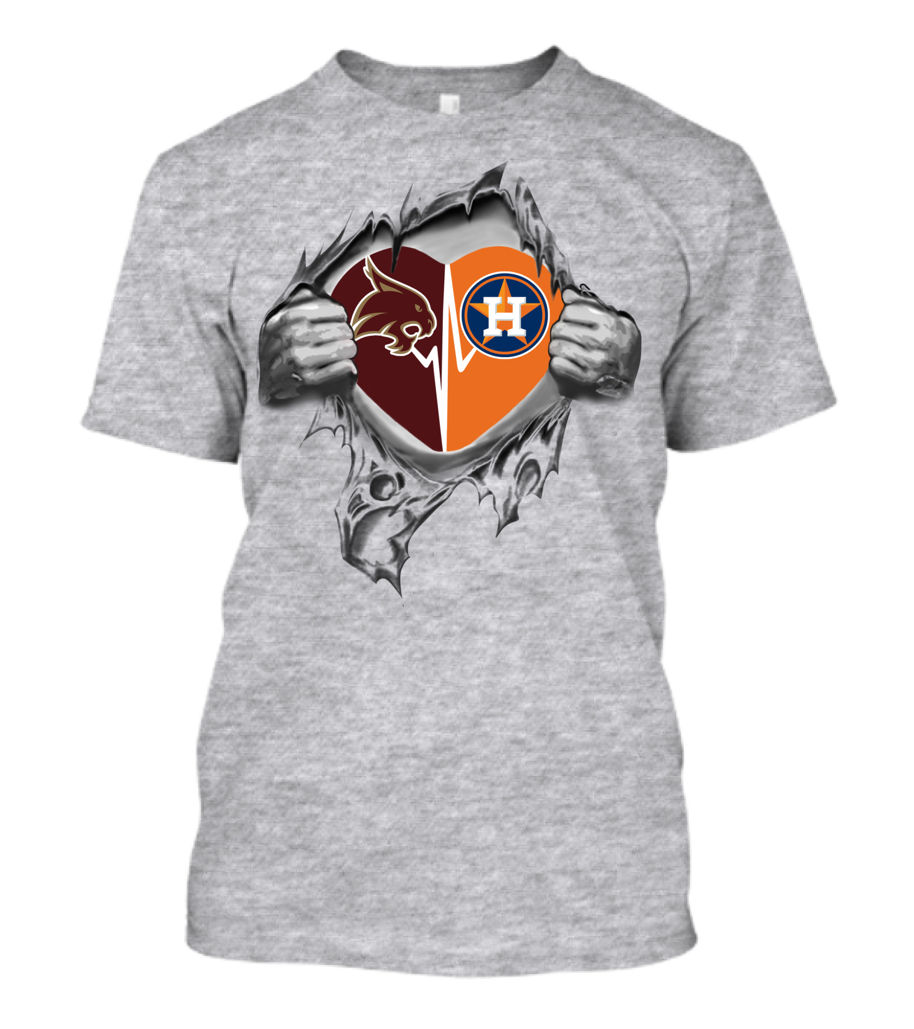 Astros Heart Sw Texas State Bobcats Hands Peeking T-Shirt