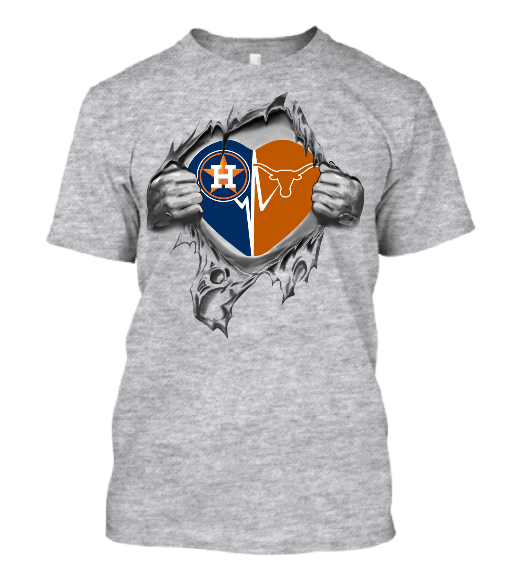 Astros And Texas Longhorns Split Heart T-Shirt