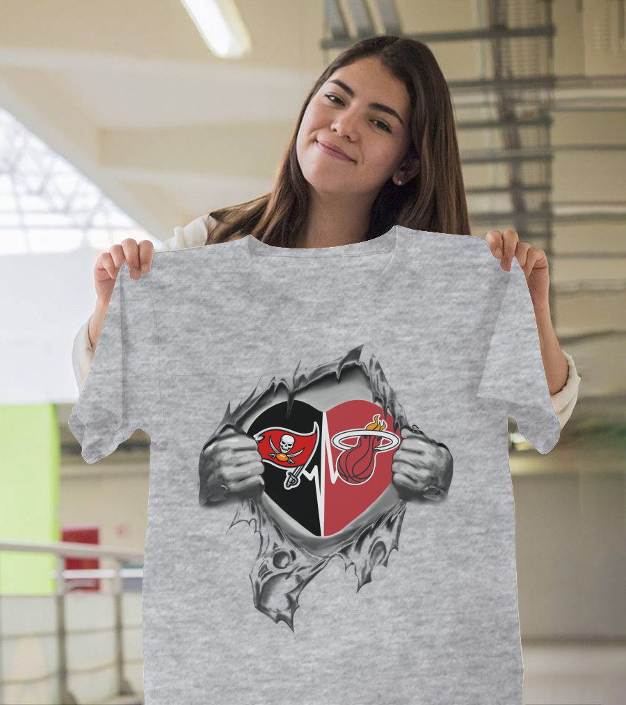 Buccaneers And Miami Heat Heartbeat Passion T-Shirt