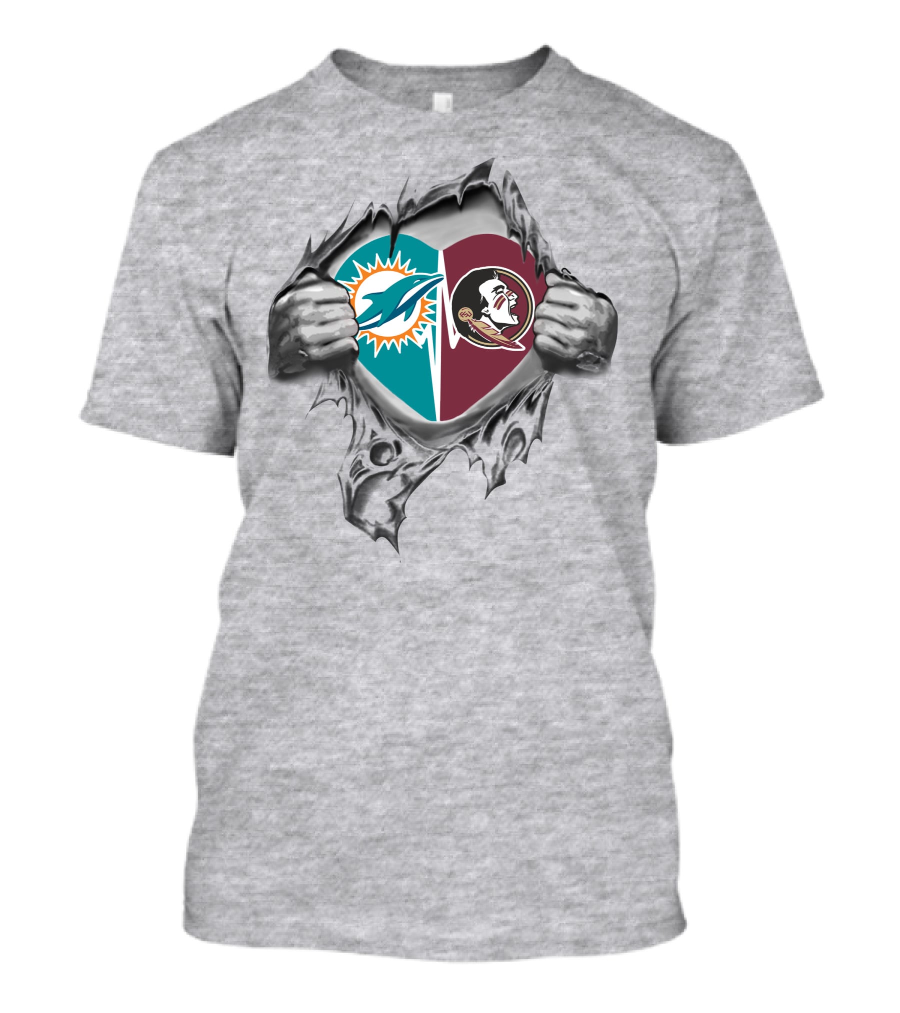 Florida State Seminoles Miami Dolphins Heart Pullover T-Shirt