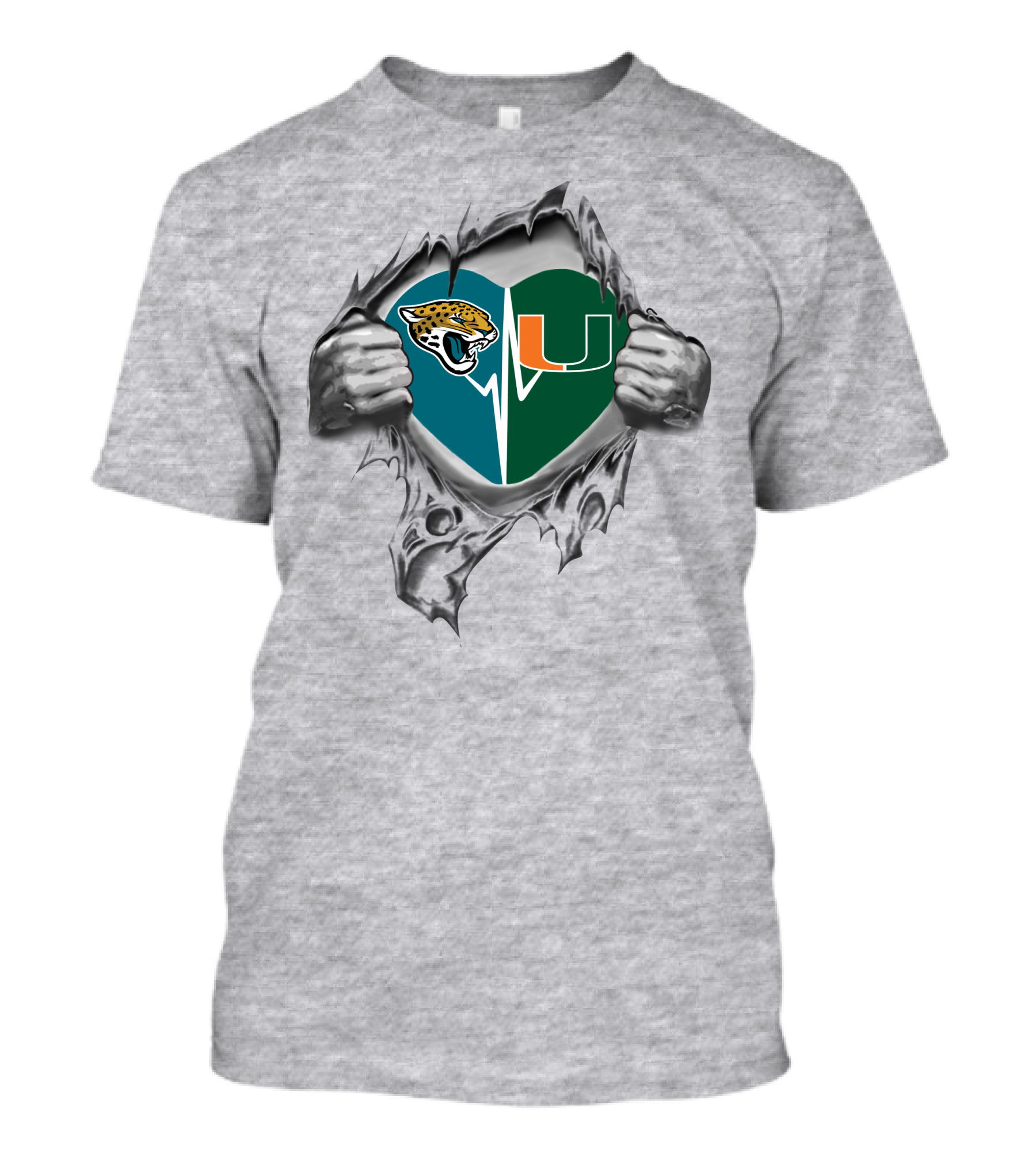 Jacksonville Jaguars Miami Hurricanes Heart T-Shirt