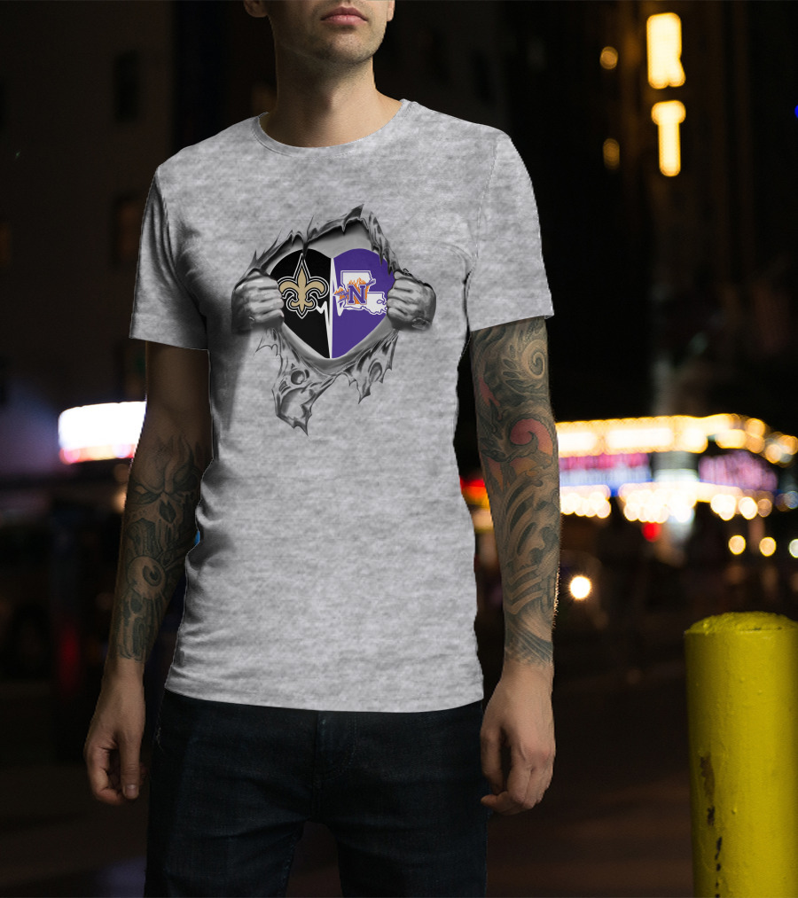 New Orleans Saints Northwestern State Demons Heart T-Shirt