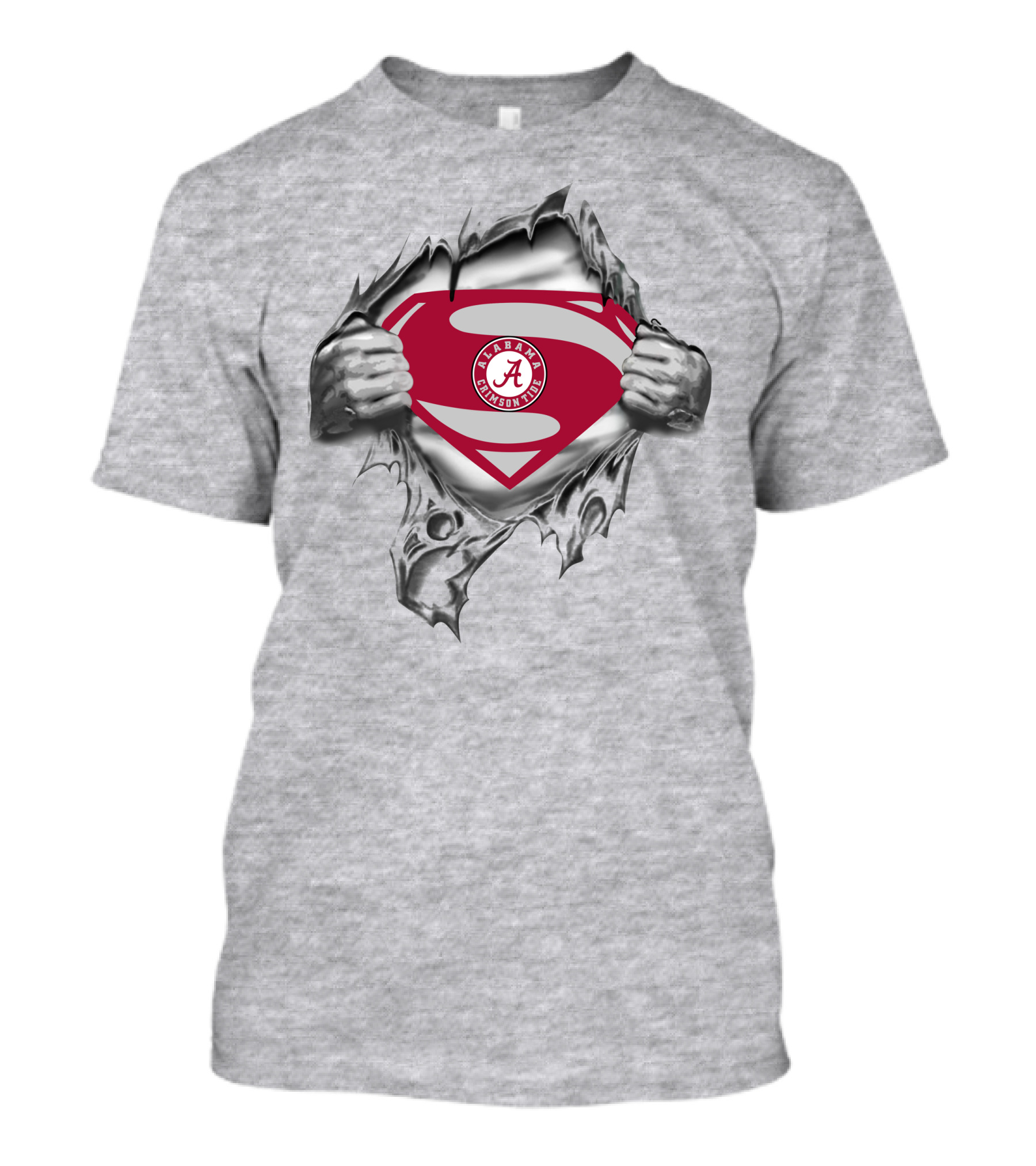 Alabama Crimson Tide Superman Logo With Shield And Torn Steel Effect T-Shirt