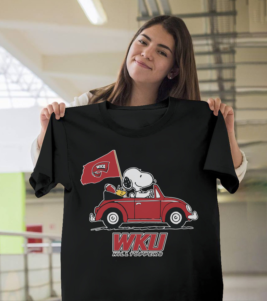 WKU Hilltoppers Snoopy Riding in Red Car with Flag T-Shirt