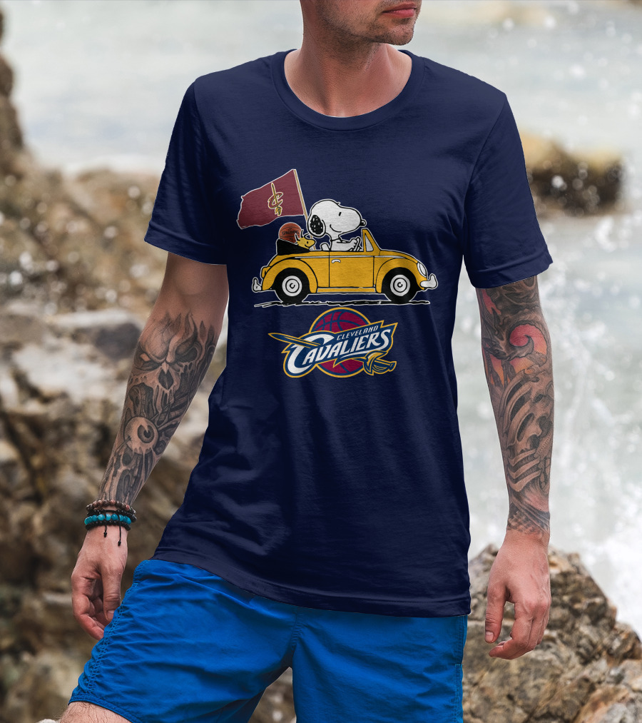 Cleveland Cavaliers Snoopy And Woodstock Driving With Basketball T-Shirt