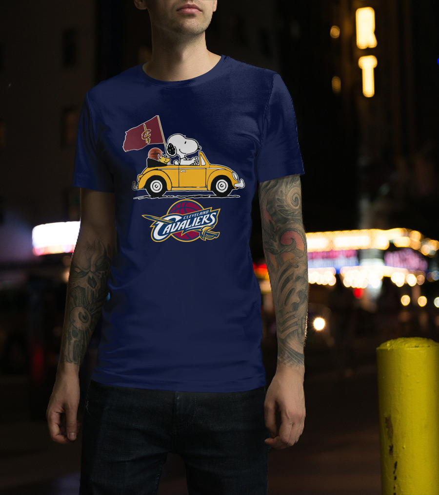 Cleveland Cavaliers Snoopy And Woodstock Driving With Basketball T-Shirt