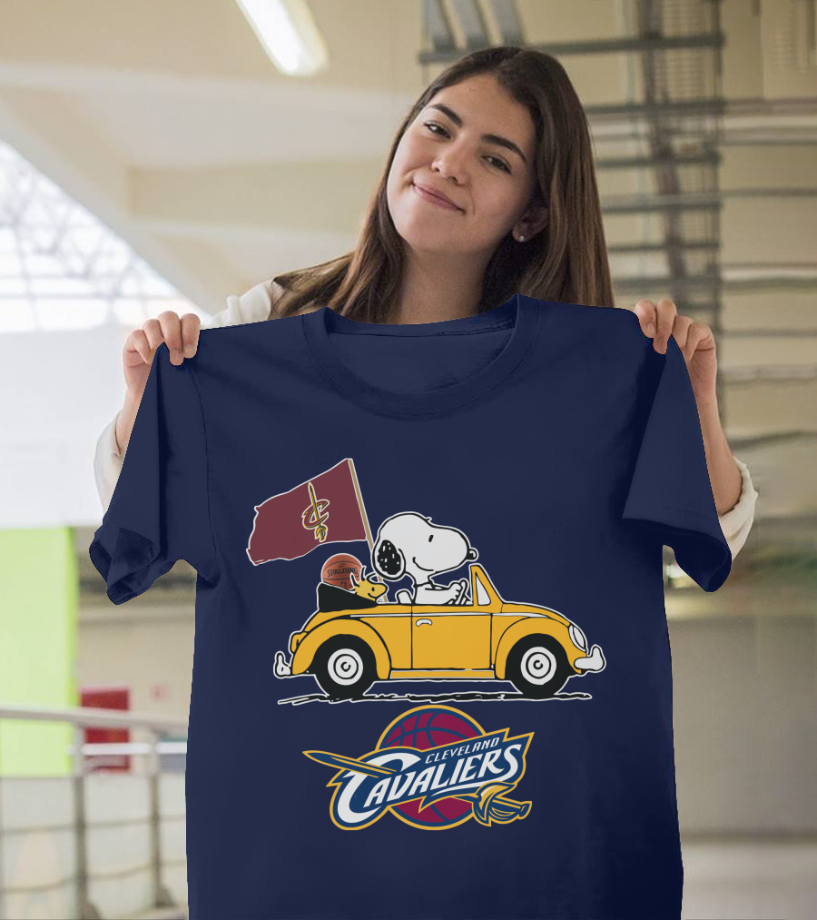 Cleveland Cavaliers Snoopy And Woodstock Driving With Basketball T-Shirt