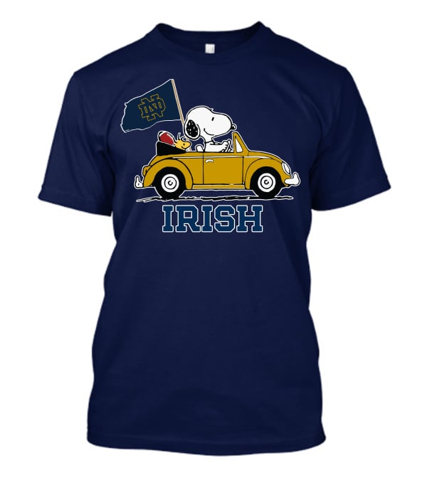 Notre Dame Fighting Irish Snoopy Driving Car With Flag T-Shirt