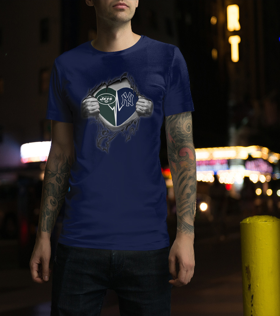83 Jets Yankees Heart Torn Open T-Shirt