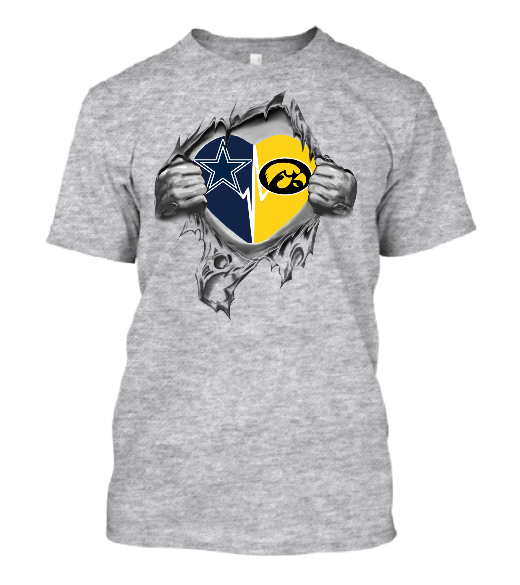 Cowboys And Iowa Hawkeyes Passion Torn Heart With Logos T-Shirt