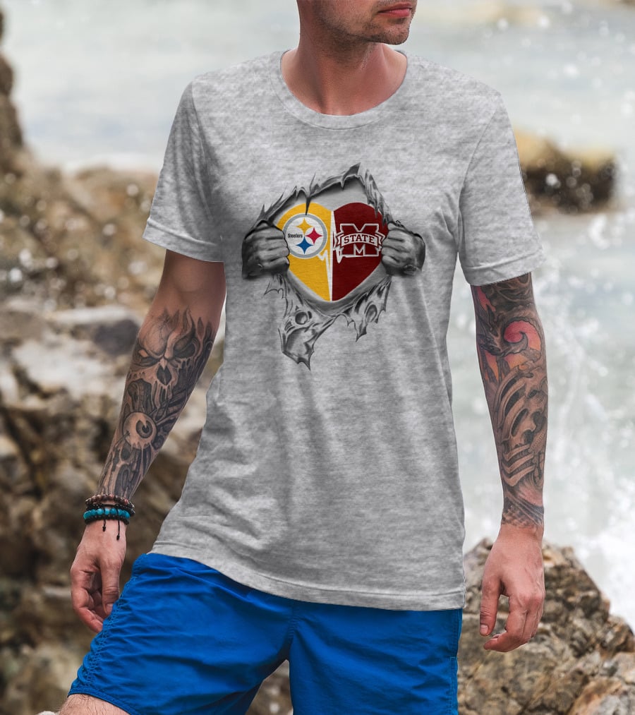 Steelers Mississippi State Bulldogs Heart Connection T-Shirt