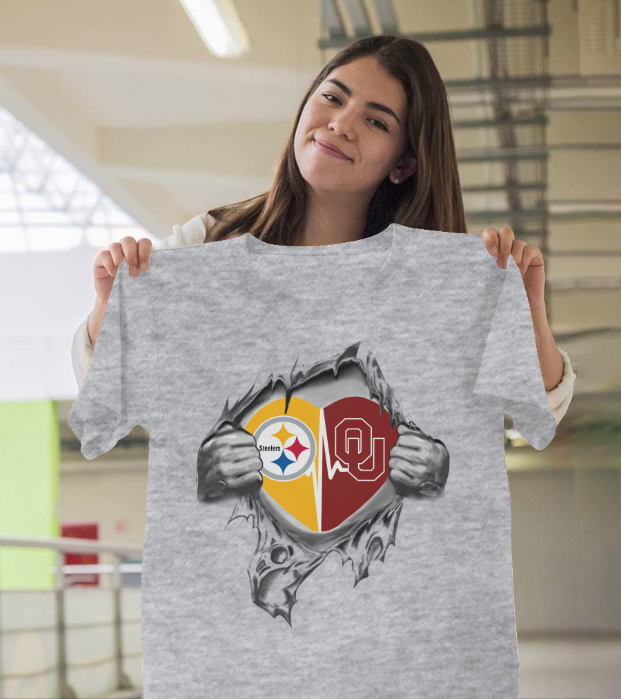 Steelers Oklahoma Sooners Heart Torn T-Shirt