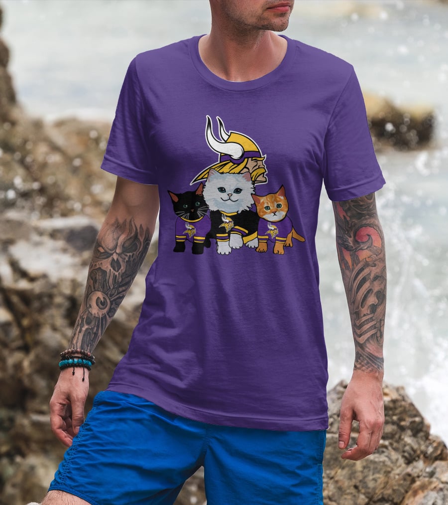 Minnesota Vikings Cats Wearing Team Jerseys With Viking Head T-Shirt