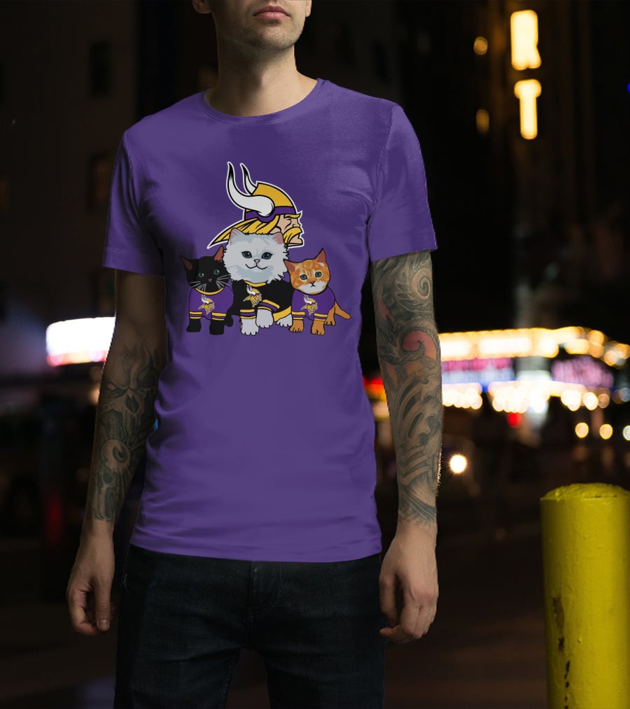 Minnesota Vikings Cats Wearing Team Jerseys With Viking Head T-Shirt