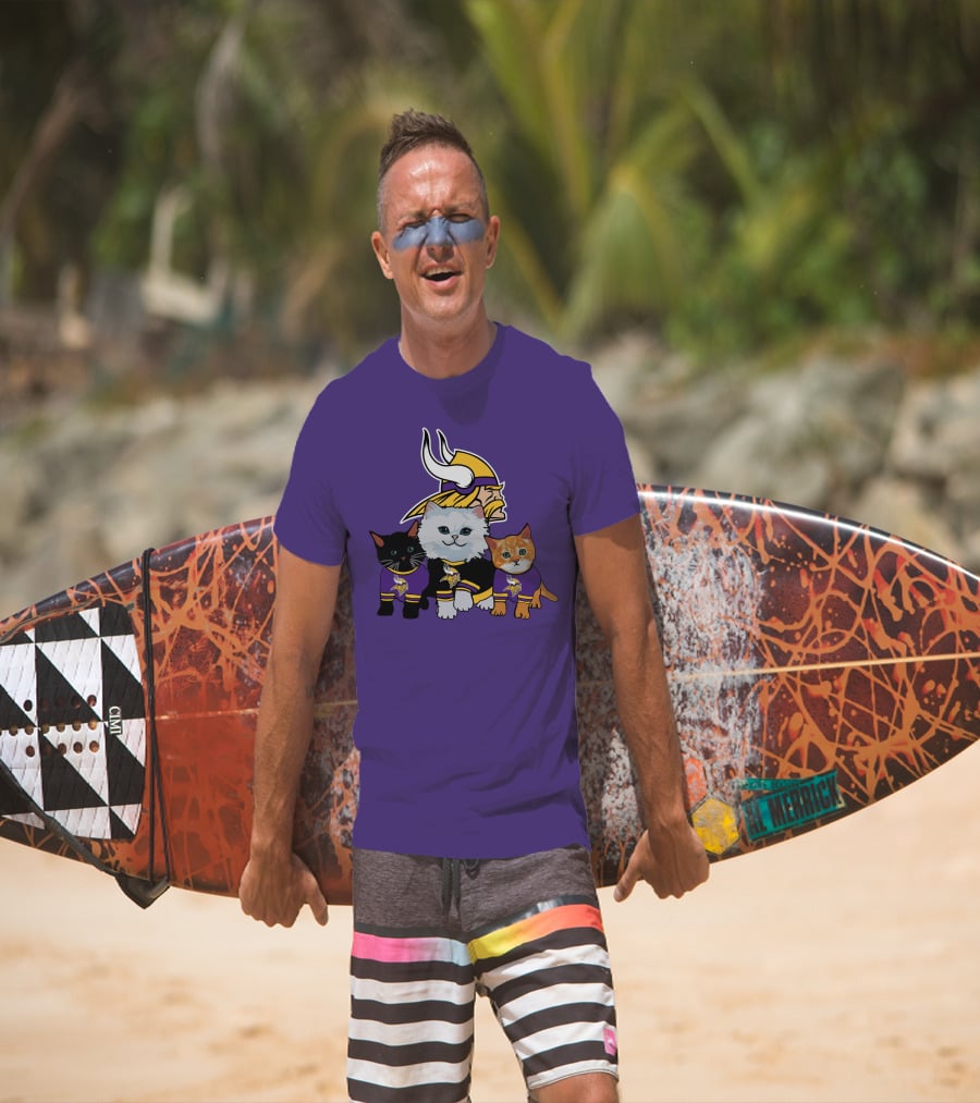 Minnesota Vikings Cats Wearing Team Jerseys With Viking Head T-Shirt