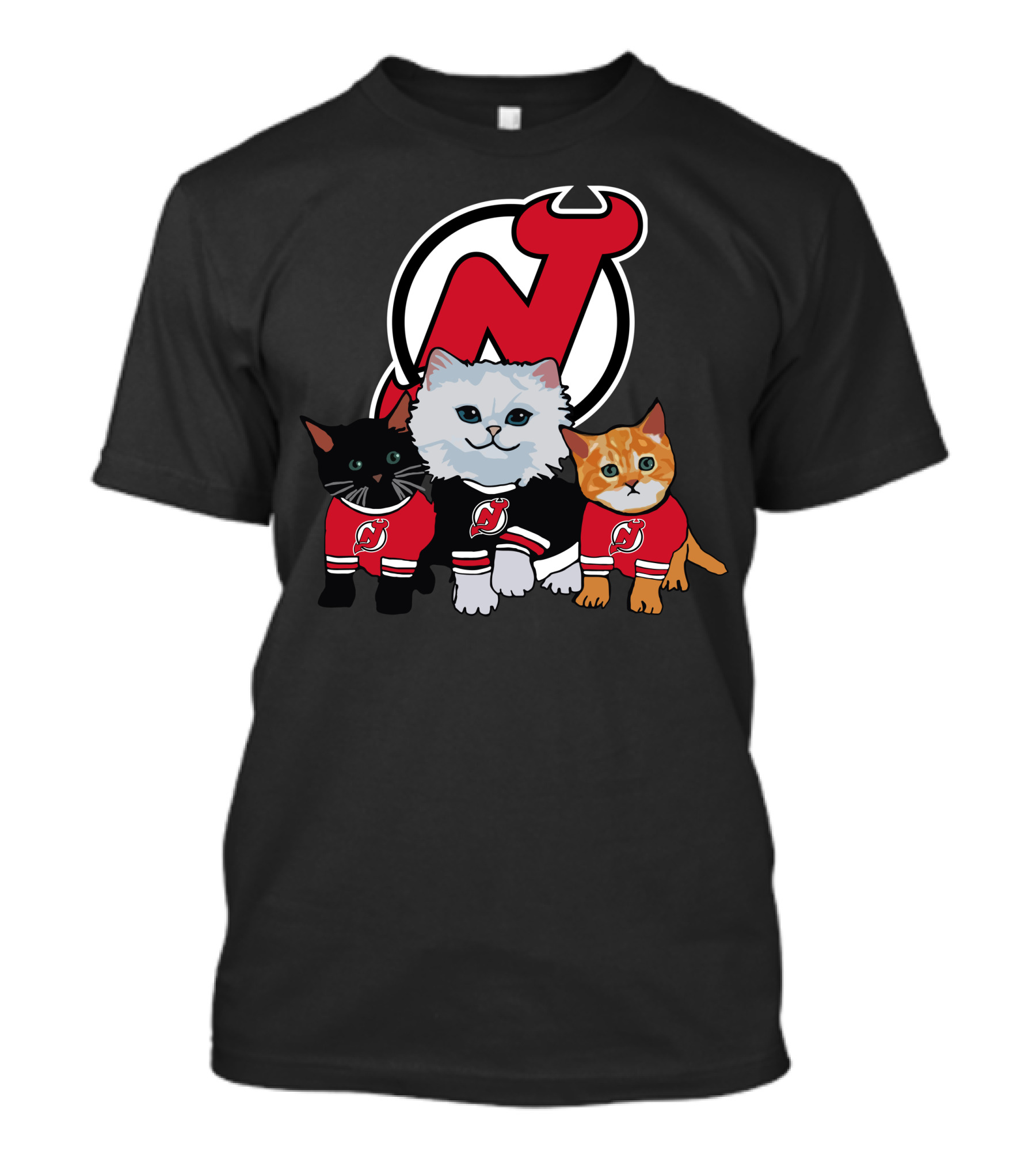 New Jersey Devils Cute Cats In Red Jerseys With Team T-Shirt