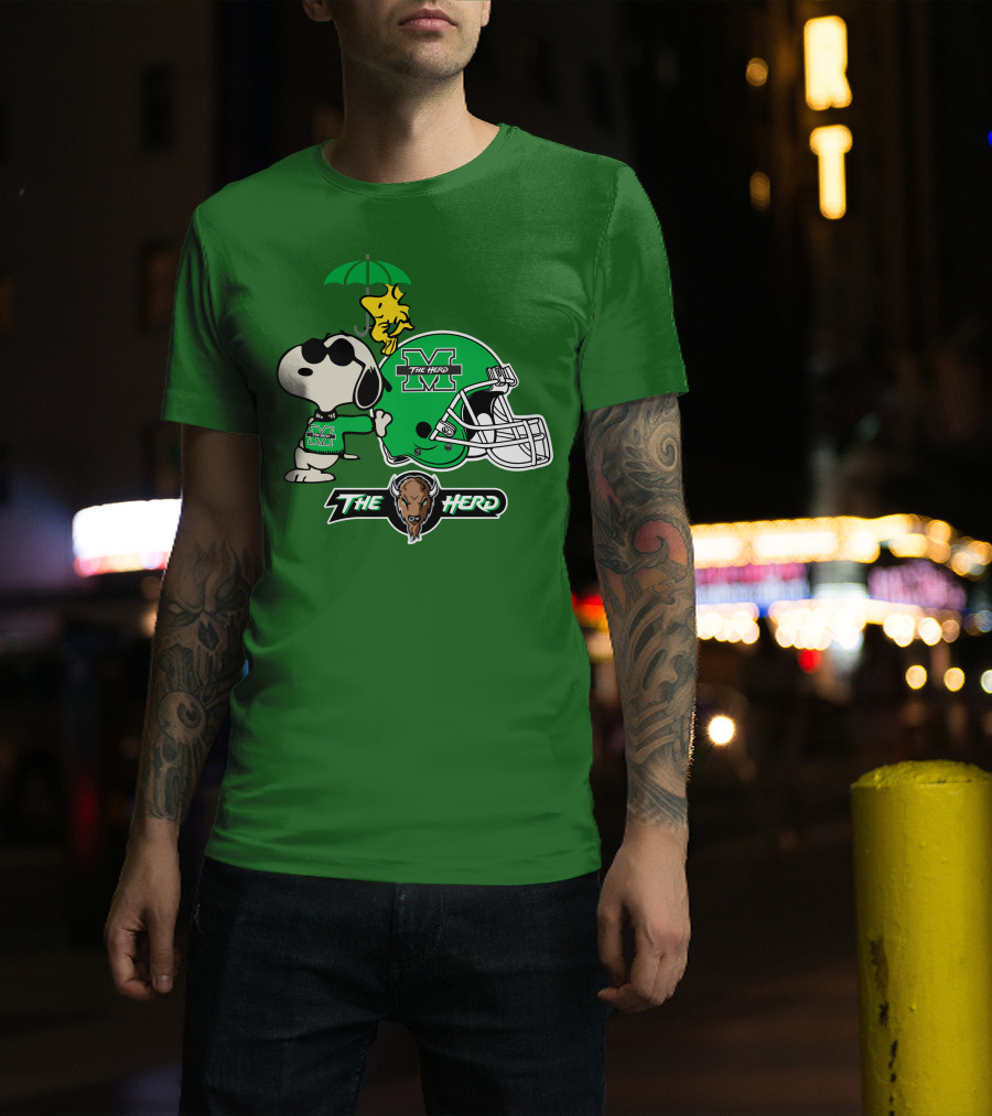 Marshall Thundering Herd Snoopy The Herd Football Helmet Woodstock Umbrella T-Shirt