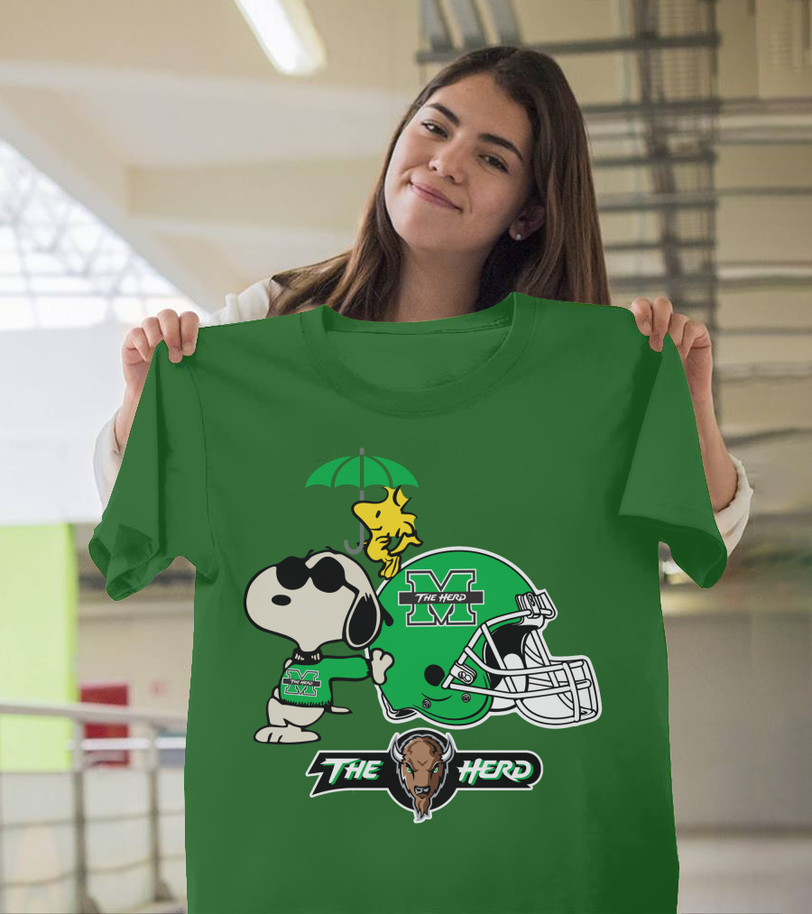 Marshall Thundering Herd Snoopy The Herd Football Helmet Woodstock Umbrella T-Shirt