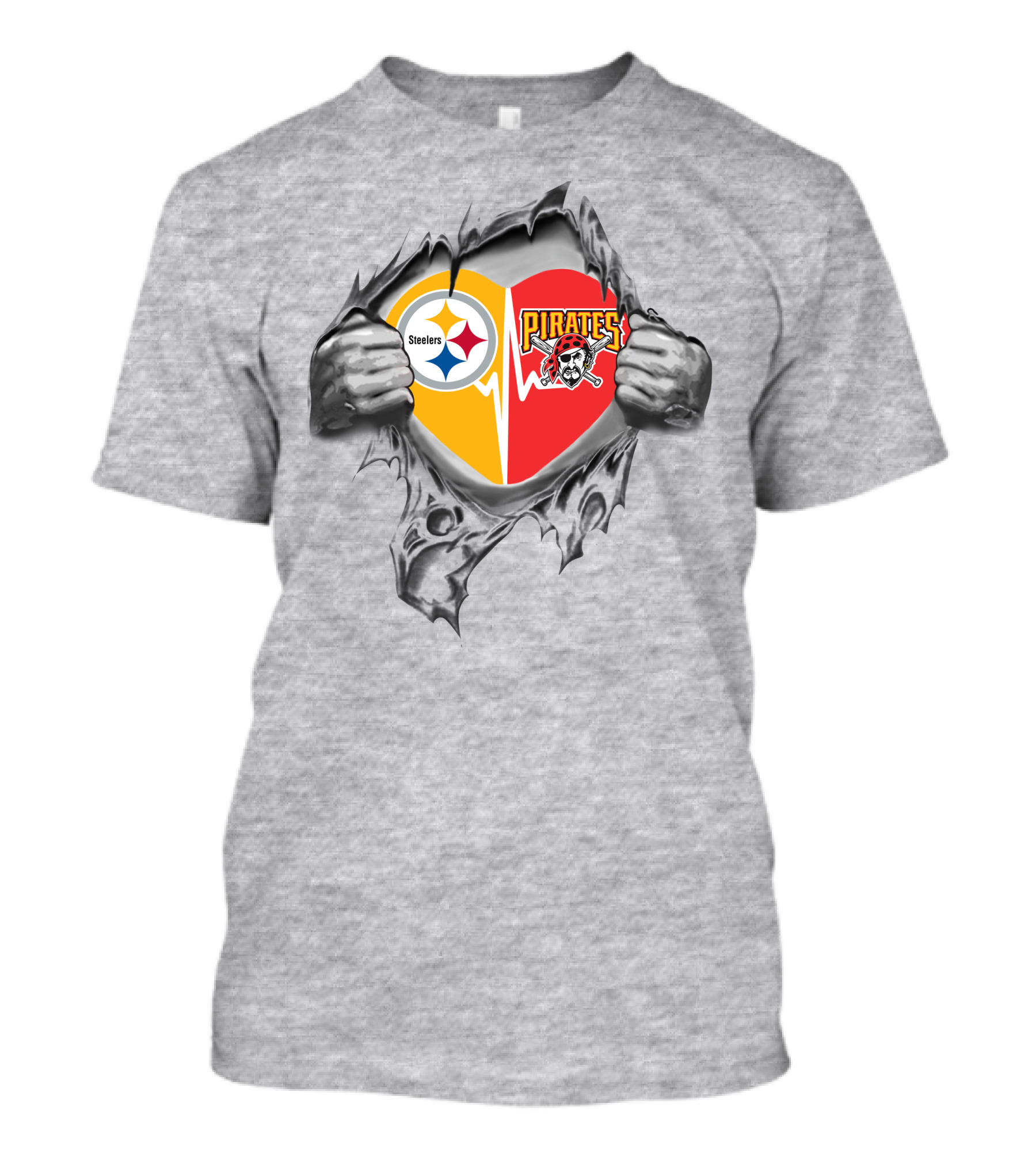 Steelers Pirates Heart Design In Torn Fabric T-Shirt
