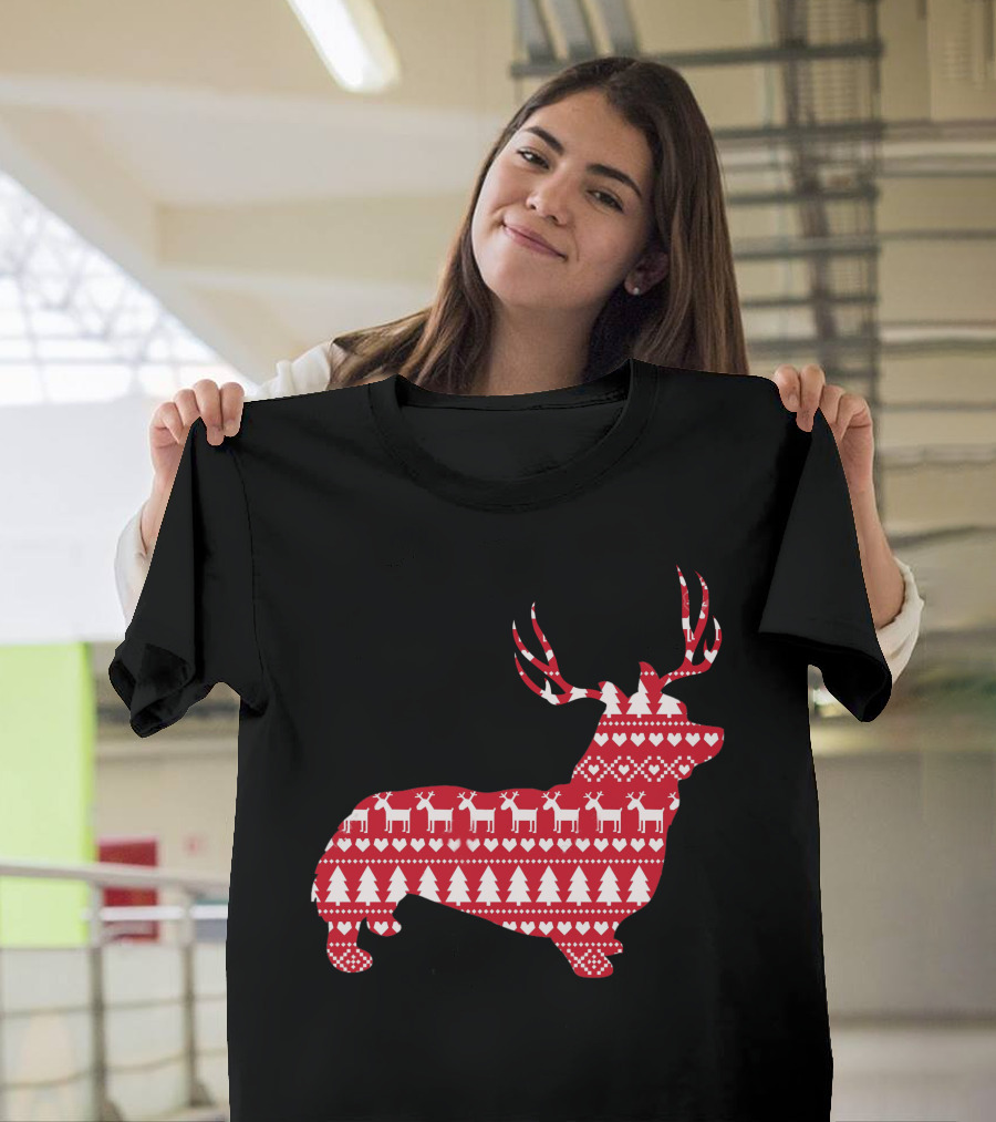 Welsh Corgi Christmas Reindeer T-Shirt