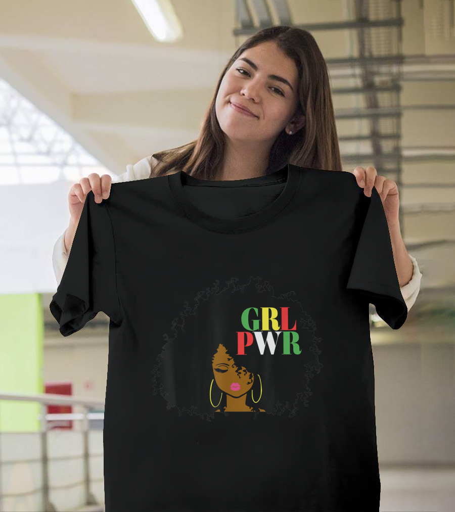 Girl Power GRL PWR Black Girl Magic African American Queen Afro Hair T-Shirt